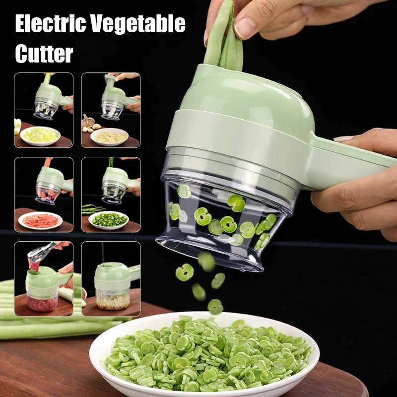 kf-S008c9b7afa3f4266b30cd8279f5c799an 4 IN 1 Electric Vegetable Cutter Food Peel Slicer Handheld Wireless Garlic Masher Food Chopper Meat Grinder Home kitchen Mincer