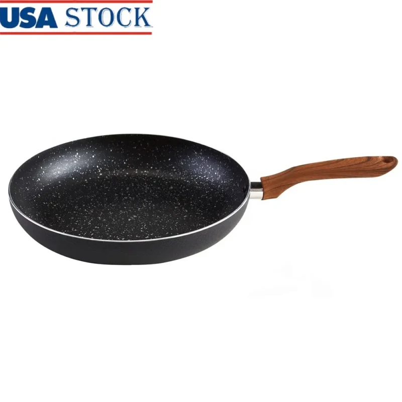 Nonstick Fry Pan Aluminum Speckled Kitchen Cookware Ergonomic Wood Look Handle Easy Clean Multi-Purpose Cooking Essential