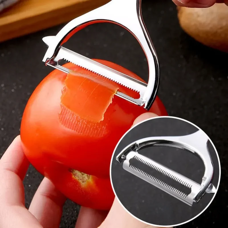 kf-S0504dcedfec54ea381187e86fd93b8748 Two-piece Stainless Steel Peeler Zinc Alloy Blade Multifunctional Vegetables and Fruits Peeling Knife Household Kitchen Tools