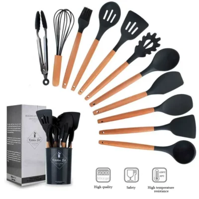 kf-S06c76207e3ed406db92343ab7c81cb02d 12PCS Silicone Kitchenware Non-Stick Cookware Kitchen Utensils Set Spatula Shovel Egg Beaters Wooden Handle Cooking Tool Set