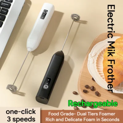 kf-S1528d860bbc346639f27d1d4e8791693n Electric Milk Frother USB Rechargeable Handheld Egg Beater 3 Speeds Foam Maker Mixer Coffee Drink Frothing Wand Foamer Kitchen