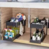 Under Sink Organizer Sliding Cabinet Basket Organizer Storage Rack with Hooks Hanging Cup Bathroom Kitchen Organizer