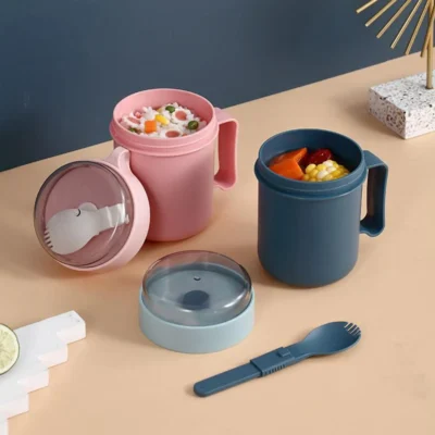 kf-S2591064e16df4eeb9156f18e68d6e0b0W Portable Breakfast Cups 500ml Oatmeal Cereal Nut Yogurt Salad Cup with Lid Spoon School Lunch Box Microwave for Kitchen Tools