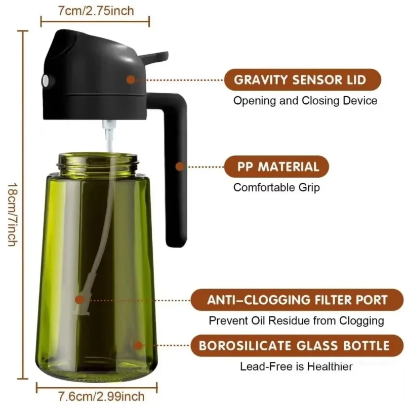 kf-S3933e29a27924d319917fcf03da71e90g 470ML Light-Blocking Dark Oil Sprayer for Cooking 2 in 1 Olive Oil Dispenser Bottle for Kitchen Dark Green Glass Oil Bottle