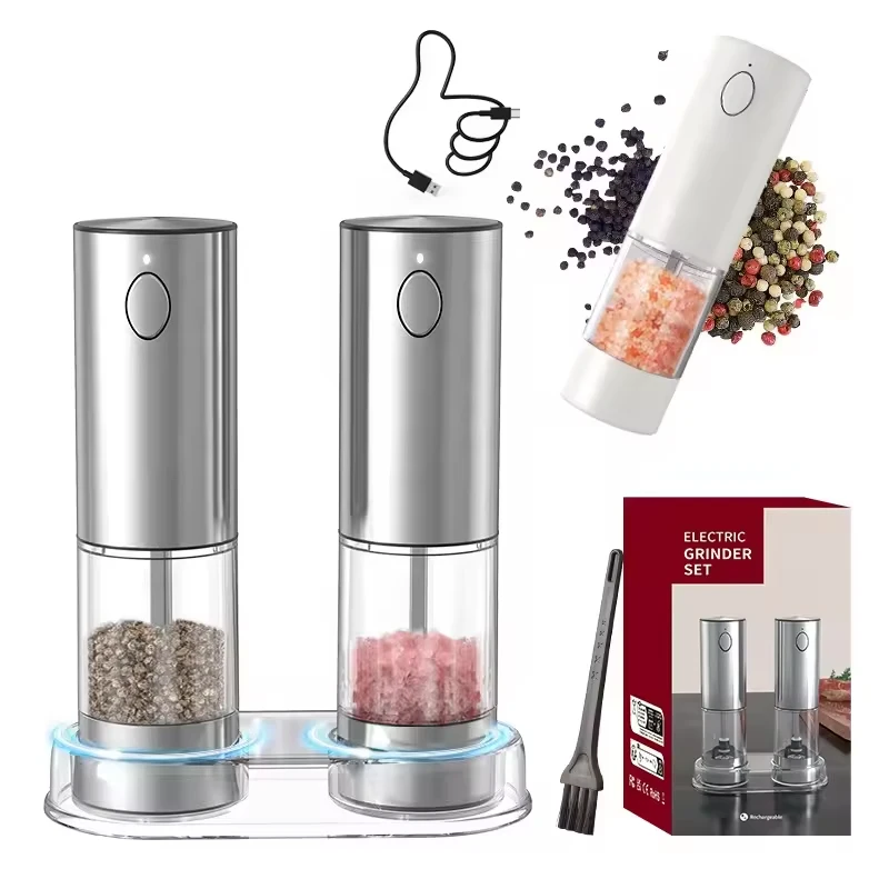 kf-S3ea4c12c3fab40779c4eef111c4355214 1/2PCS Electric Salt And Pepper Grinder with LED Light Gravity Sensing Adjustable Spice Mills Cordless Automatic Kitchen Gadget