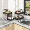 Under Sink Organizer Sliding Cabinet Basket Organizer Storage Rack with Hooks Hanging Cup Bathroom Kitchen Organizer