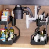 Under-sink storage rack, kitchen cabinet storage, dual-slide storage drawer, multi-purpose bathroom storage basket