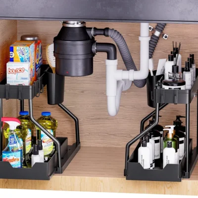Under-sink storage rack, kitchen cabinet storage, dual-slide storage drawer, multi-purpose bathroom storage basket