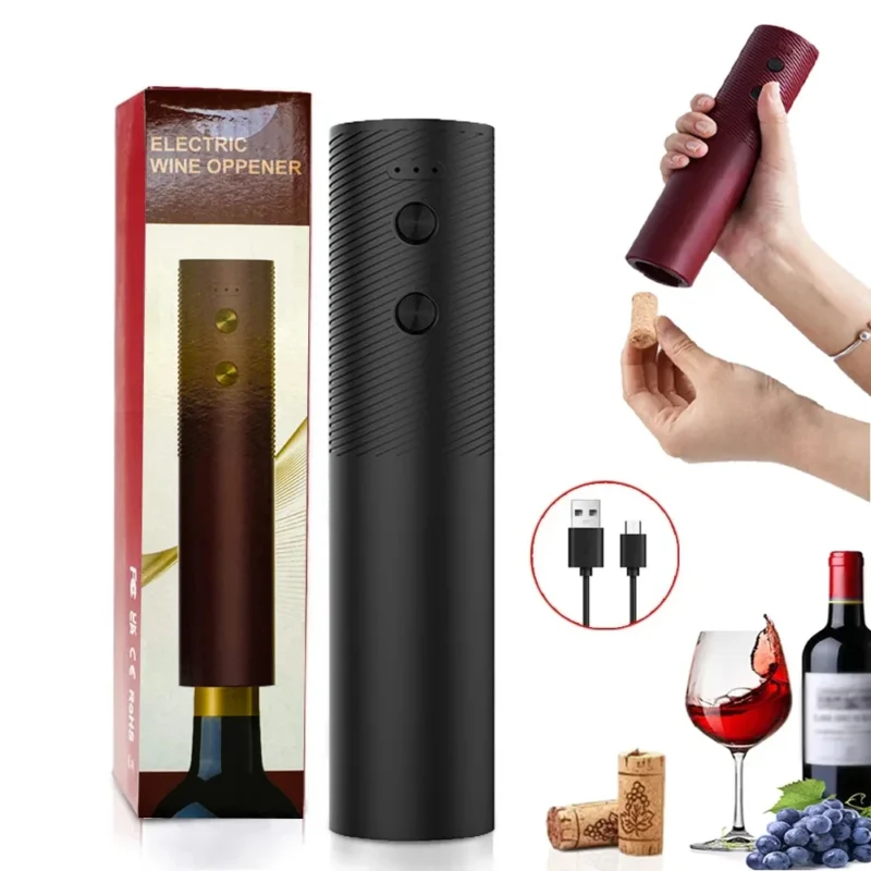 kf-S4a0649ca8f1f42aa826653b27fe35bbd5 Electric Wine Bottle Opener Automatic Red Wine Corkscrew Rechargeable Wine Opener One-click Button Wine Tools Kitchen Products