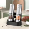 kf-S4f64c83046db408ca5414e7f218565928 1/2PCS Electric Salt And Pepper Grinder with LED Light Gravity Sensing Adjustable Spice Mills Cordless Automatic Kitchen Gadget