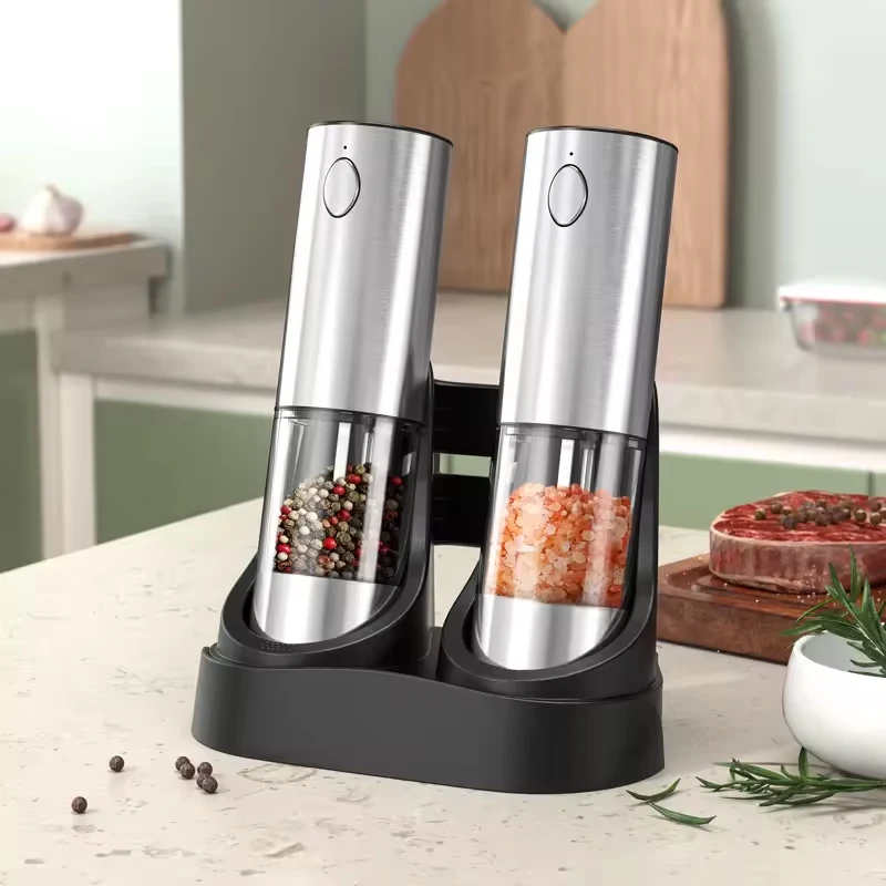 kf-S4f64c83046db408ca5414e7f218565928 1/2PCS Electric Salt And Pepper Grinder with LED Light Gravity Sensing Adjustable Spice Mills Cordless Automatic Kitchen Gadget