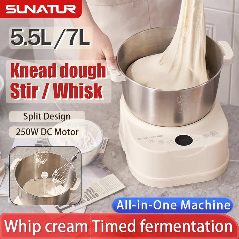 kf-S5faab2fa1cde4a2892c089b7571e10933 SUNATUR 5L/7L DC dough mixer 250W auto electric Household stand mixer kitchen blender with Fermenter and timed Egg White Whipper