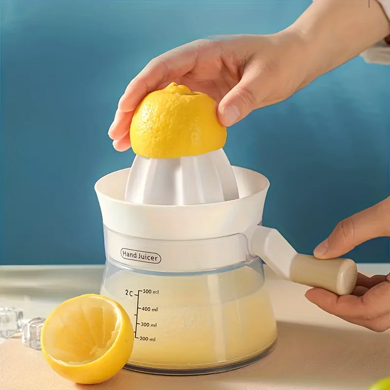 Manual Juicer with Built-in Measure, Hand Squeezer for Lemon, Lime, Orange. For Home, Office, Camping. Kitchen & Desk Gadget.