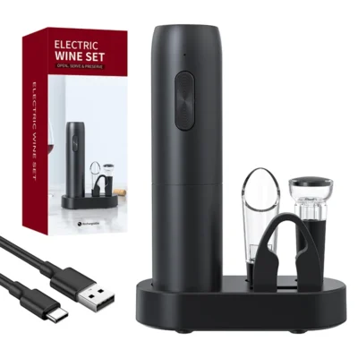kf-S69b76b4919b44b519b3caa4be71b35f0c Electric Wine Bottle Opener Automatic Red Wine Corkscrew with Charging Base or Battery Powered Wine Tools Kitchen Products