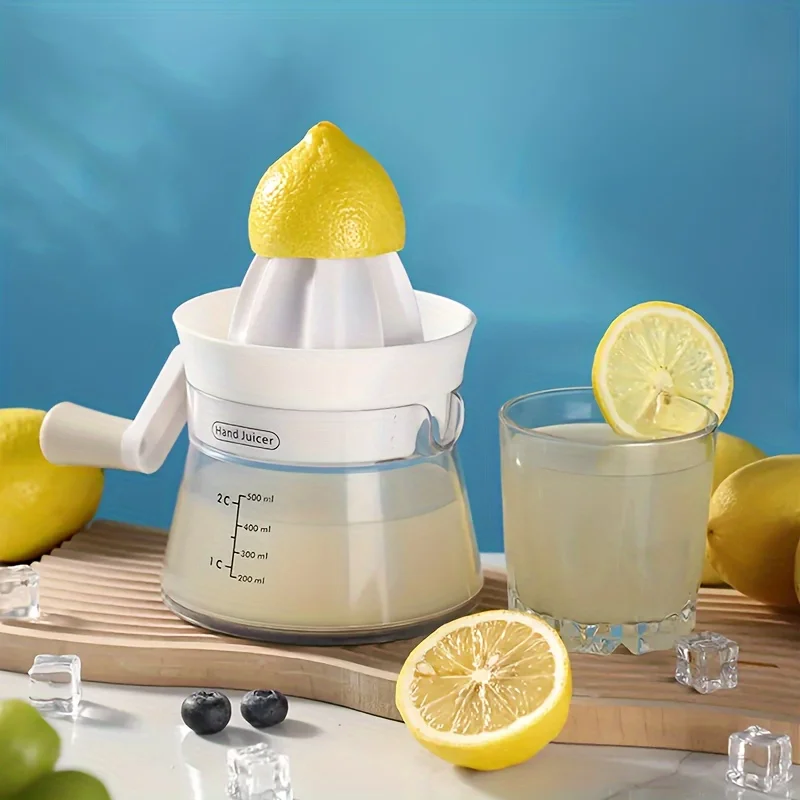 Manual Juicer with Built-in Measure, Hand Squeezer for Lemon, Lime, Orange. For Home, Office, Camping. Kitchen & Desk Gadget.