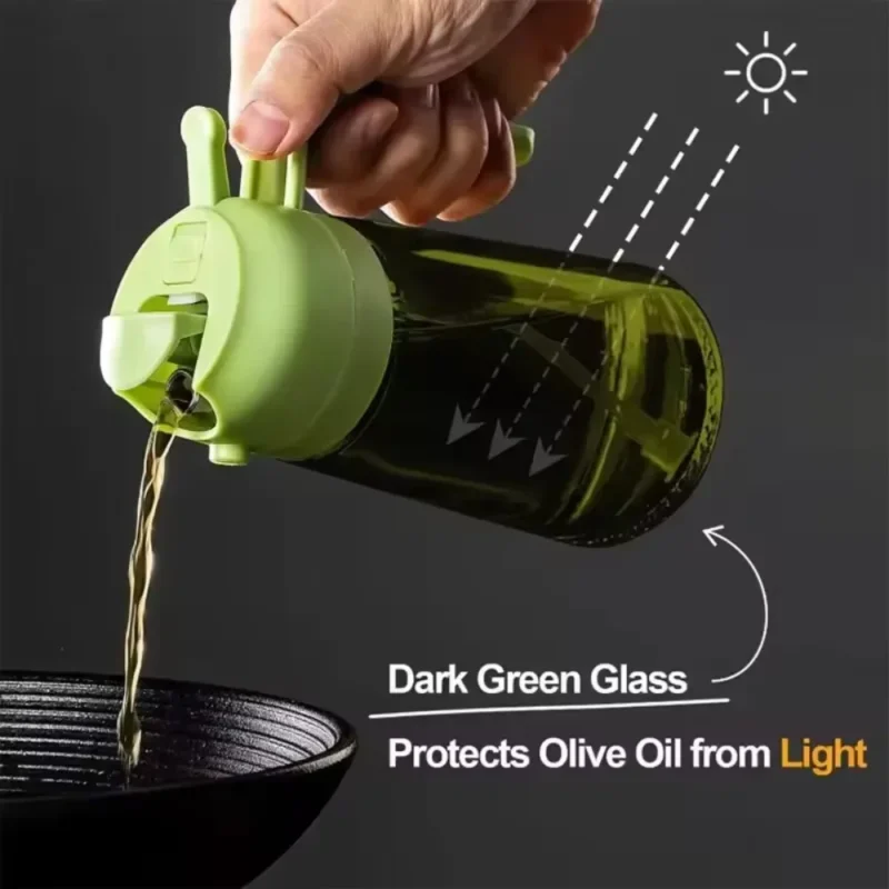 kf-S8e272c57f547443c9d83b5010e00ff604 470ML Light-Blocking Dark Oil Sprayer for Cooking 2 in 1 Olive Oil Dispenser Bottle for Kitchen Dark Green Glass Oil Bottle
