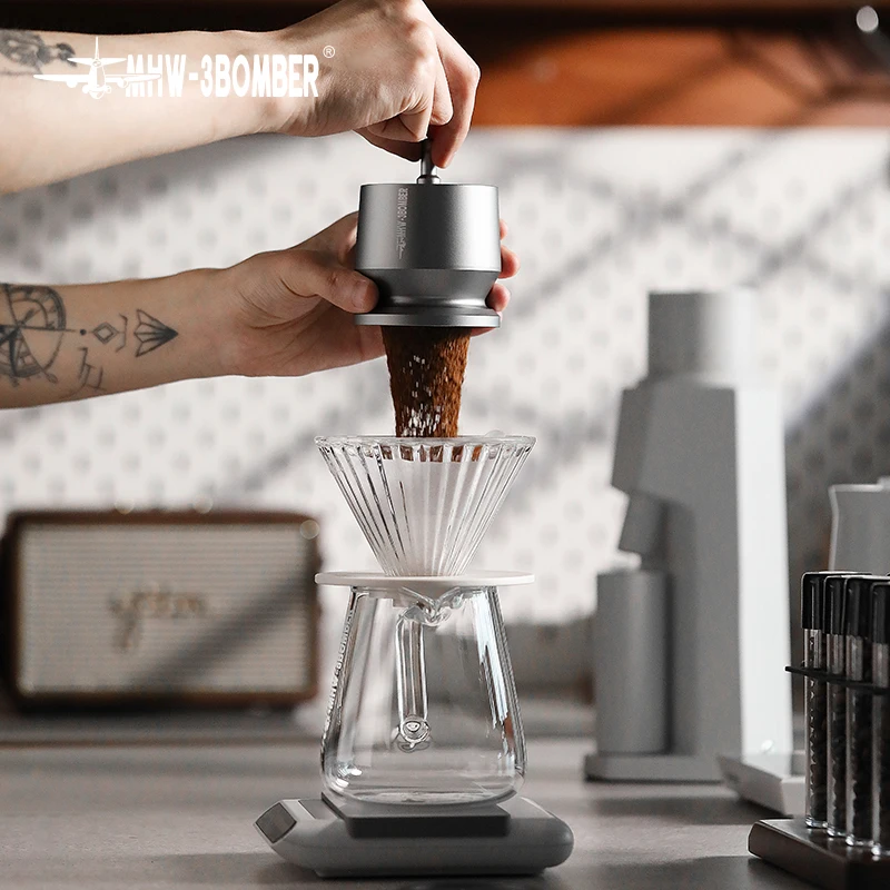 kf-Sb0a2caffd75e4b6aba3b70f1ed995706d MHW-3BOMBER Espresso Dosing Cup with Stirrer Aluminum Alloy Coffee Dosing Funnel Fit 51-54/58MM Portafilter Coffee Accessories