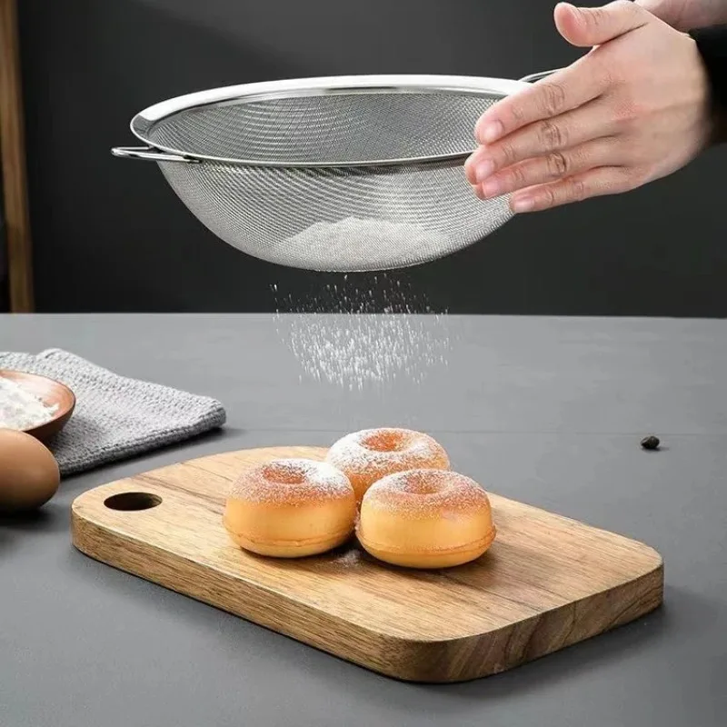 Mesh Filter Sieve Stainless Steel Slotted Spoon Kitchen Set of 3 Fine Strainers Long Handle for Cooking Sifting and Frying