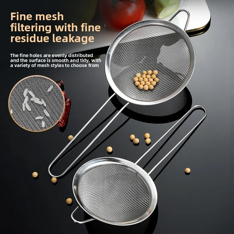 Mesh Filter Sieve Stainless Steel Slotted Spoon Kitchen Set of 3 Fine Strainers Long Handle for Cooking Sifting and Frying