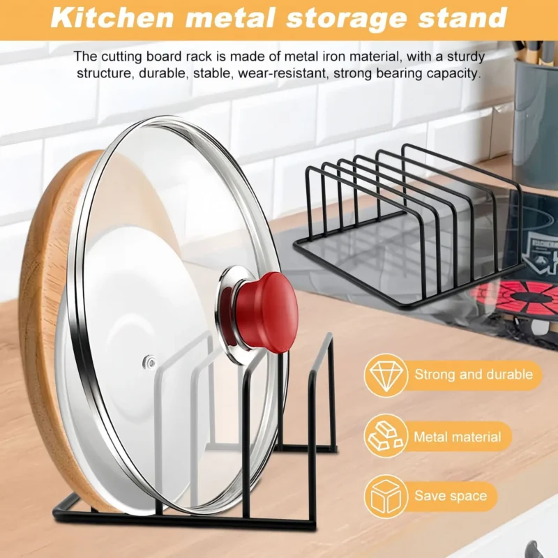 5-Tier Kitchen Cutting Board Rack, Carbon Steel Cutting Board Rack, Kitchen Pot Lid Storage Rack - Kitchen Organizer And Storage