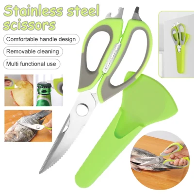 Kitchen Meat Scissors Stainless Steel Wide Mouth Sawtooth Bome Meat Fish Scissors Household Gadgets Scissors