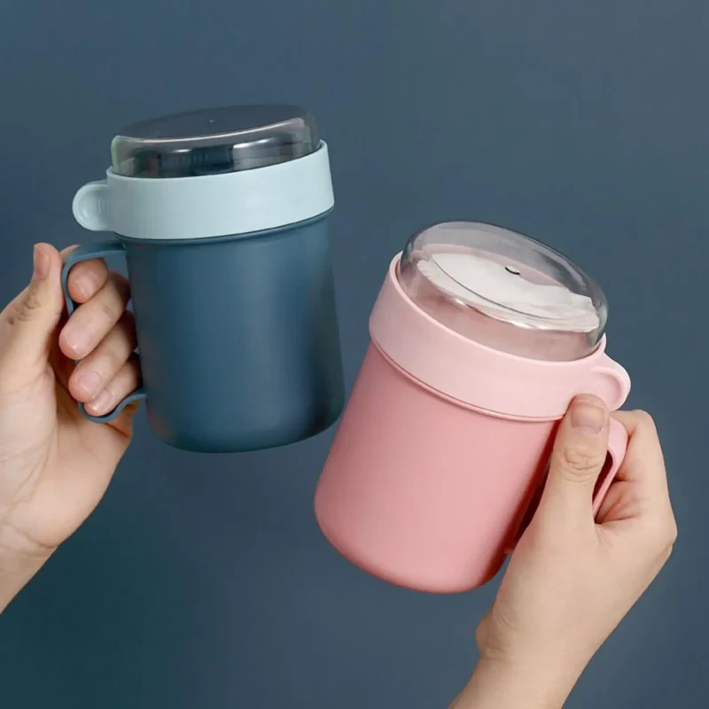 Portable Breakfast Cups 500ml Oatmeal Cereal Nut Yogurt Salad Cup with Lid Spoon School Lunch Box Microwave for Kitchen Tools