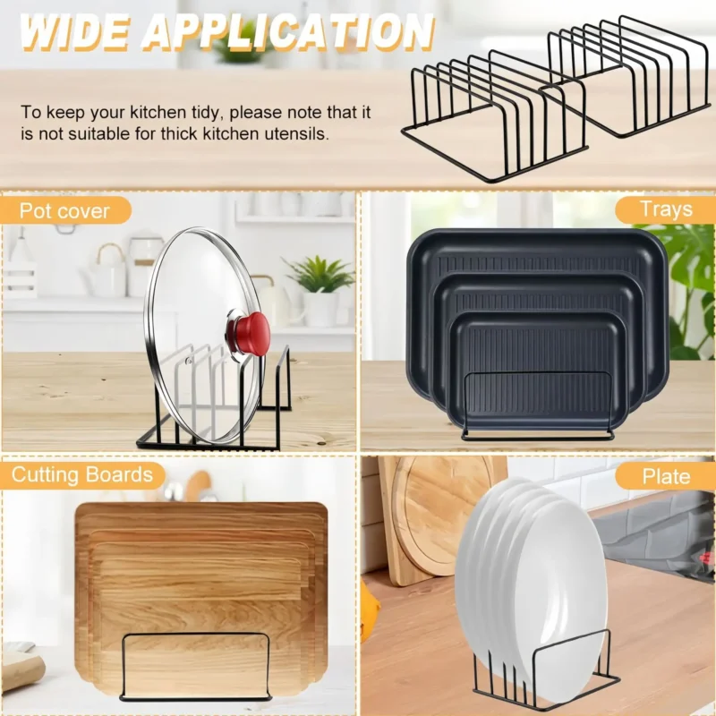 5-Tier Kitchen Cutting Board Rack, Carbon Steel Cutting Board Rack, Kitchen Pot Lid Storage Rack - Kitchen Organizer And Storage