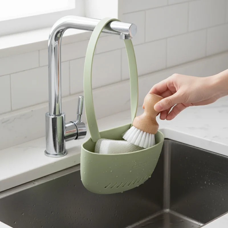 kf-Sf86316e5fc504c7d8454e717ed2c12f4L Hanging Soap Sponge Holder, Double Draining Basket, Sink Storage Organizer,Bathroom Soap Shelf,Sink Drain Rack Kitchen Accessori